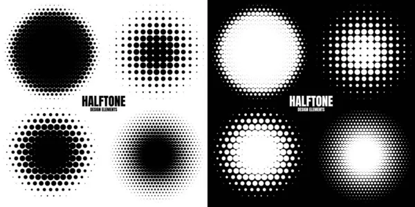Круг половинчатый дизайн элементов с черными точками изолированы на белом фоне. Comic dotted pattern. Векторная иллюстрация. — стоковый вектор