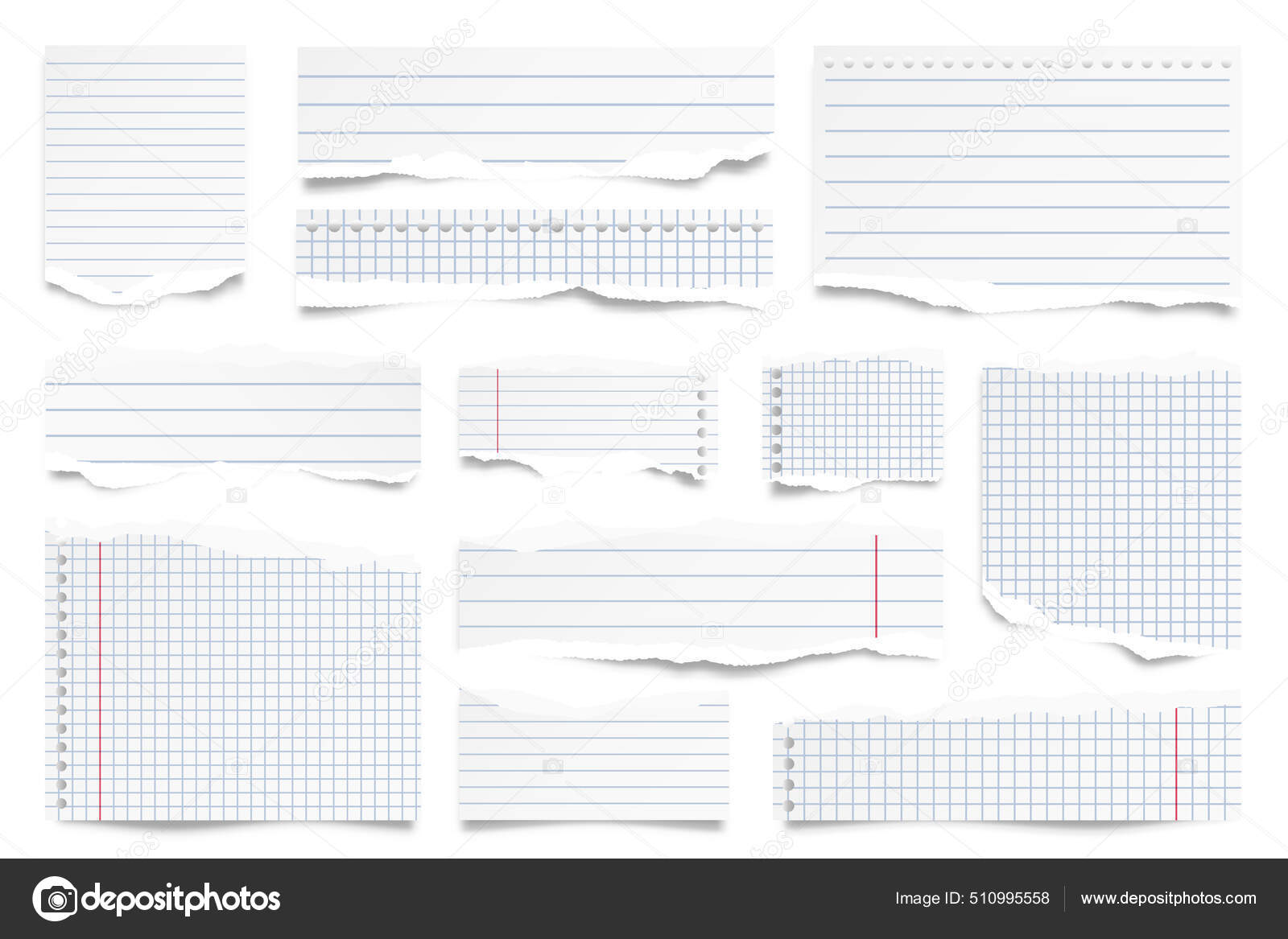 白い背景に切り取られた紙のストリップ 端が引き裂かれた現実的な裏地の紙くず 付箋 ノートブックページの破片 ベクターイラスト ストックベクター C Floral Set