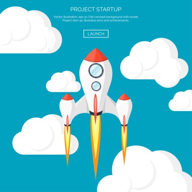 Flat rocket icon. Startup concept. Project development. clipart