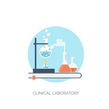 Vector illustration. Flat medical and chemical background. Research, experiment. Healthcare, first aid. clipart