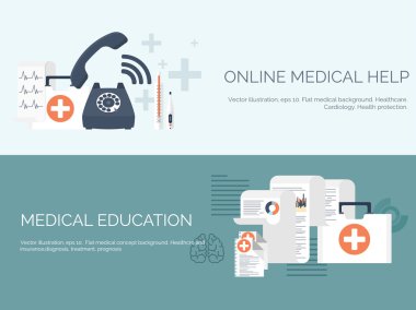 Vector illustration. Flat medical and chemical background. Research, experiment. Healthcare, first aid. clipart
