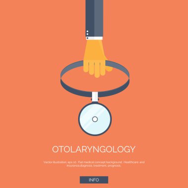 Vektör çizim. Düz arka plan el ve tıbbi ayna ile. İlk yardım, tanılama.