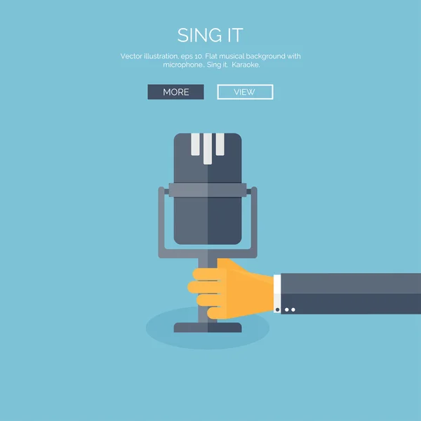 Ilustración vectorial. Fondo plano con mano y micrófono. Voive fondo de grabación . — Archivo Imágenes Vectoriales