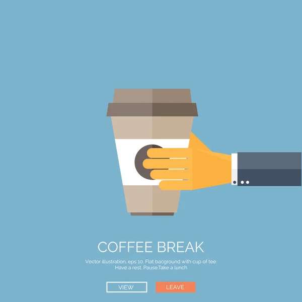 Vector illustration. Flat background with hand and coffee paper cup. — Stock Vector