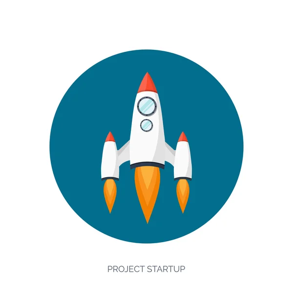 Flat rocket icon. Startup concept. Project development. — Stock Vector