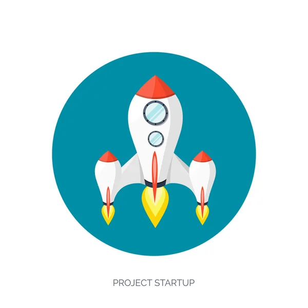 Flat rocket icon. Startup concept. Project development. — Stock Vector