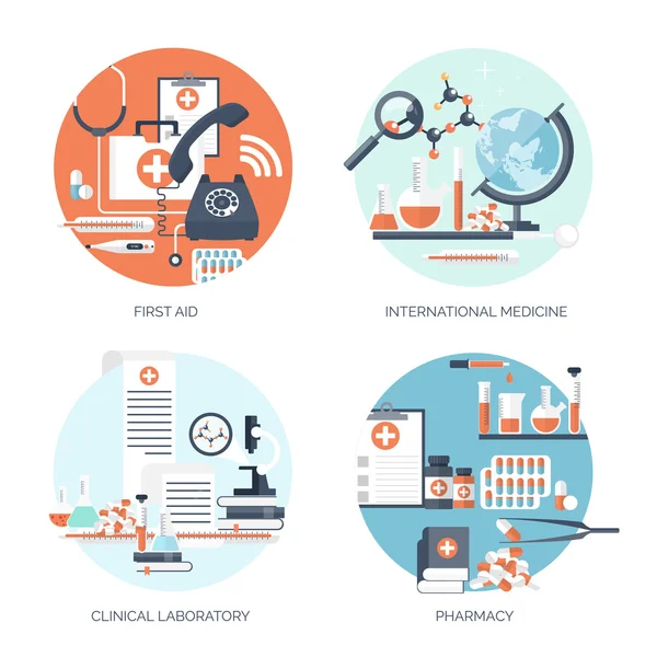 Ilustração vetorial. Plano de fundo médico e químico. Pesquisa, experiência. Cuidados de saúde, primeiros socorros . — Vetor de Stock