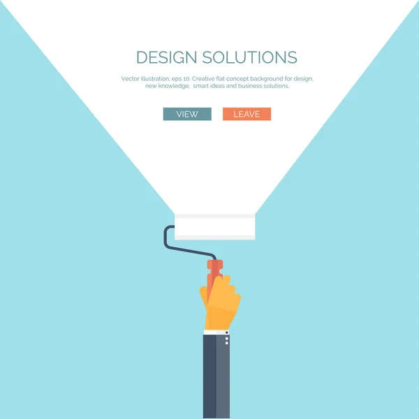 Illustrazione vettoriale, sfondo concetto piatto per il design con mano e pennello. Soluzioni per progettisti . — Vettoriale Stock
