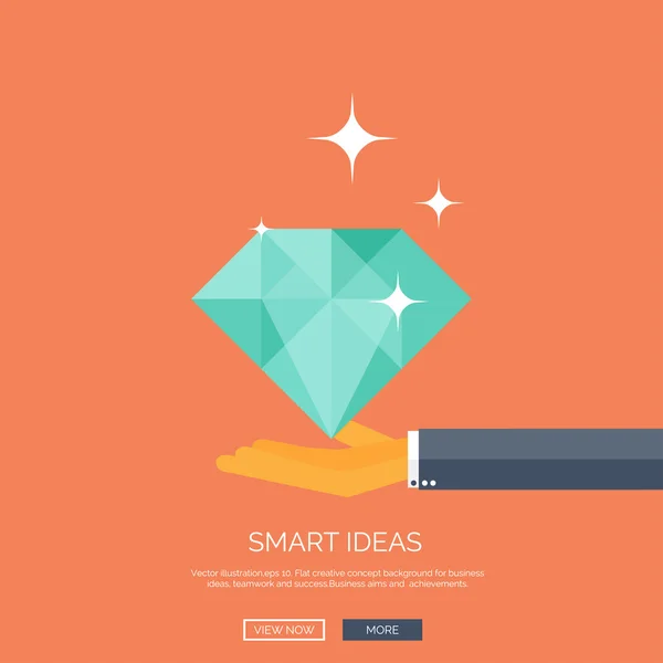 Vektor illustration av diamond och hand. Platt business bakgrund. Smarta lösningar och idéer. Lysande kunskap. — Stock vektor