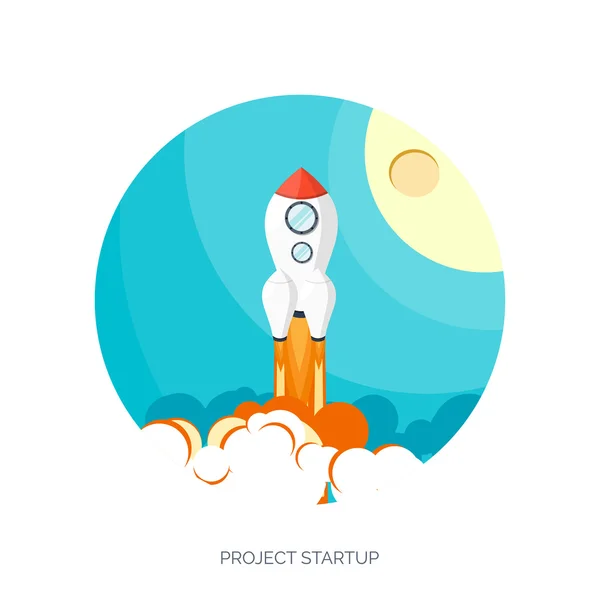 Flache Rakete. Startup-Konzept. Projektentwicklung. — Stockvektor