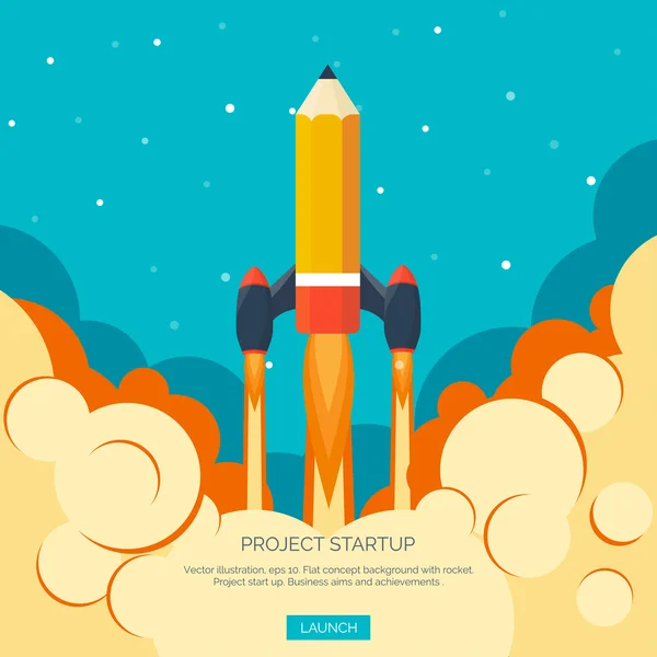 Flache Rakete. Startup-Konzept. Projektentwicklung. — Stockvektor