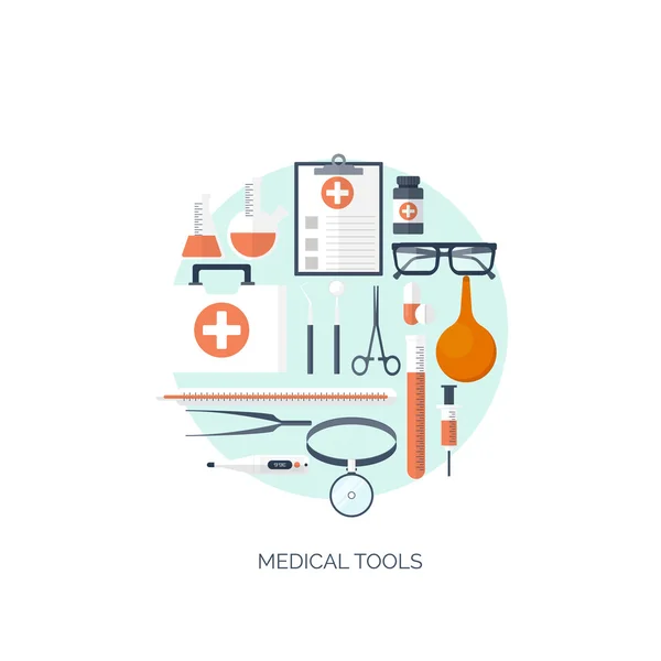 Vector illustration. Flat medical and chemical background. Research, experiment. Healthcare, first aid. — Stock Vector