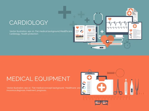 Vectorillustratie. Vlakke medische en chemische achtergrond. Onderzoek, experiment. Gezondheidszorg, eerste hulp. — Stockvector