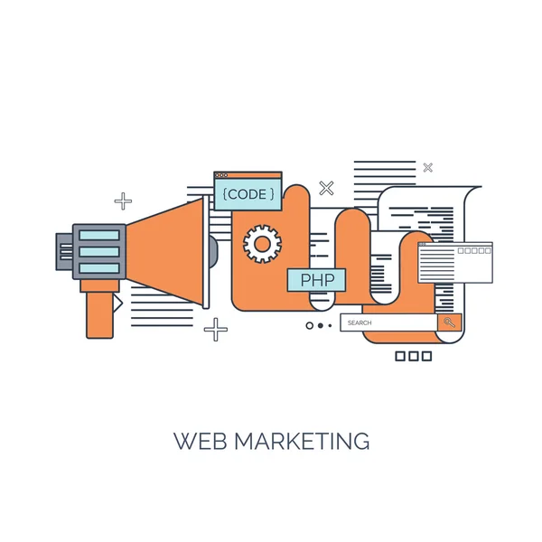 Ilustración vectorial. Fondo de computación plana. Programación, codificación. Desarrollo web y búsqueda. SEO. Innovación, tecnologías. Aplicación móvil. Desarrollo, optimización . — Archivo Imágenes Vectoriales