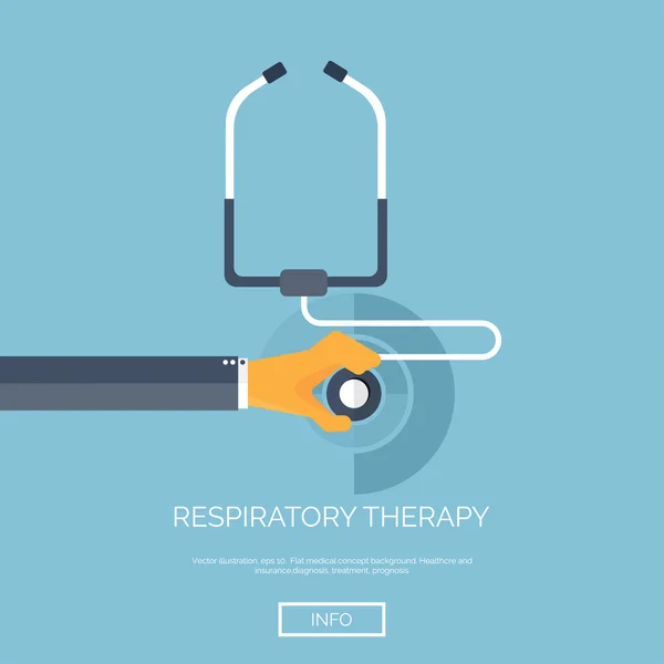 Vector illustration. Flat background with hand and stethoscope. First aid, diagnostic. Respiratory infection. — Stock Vector