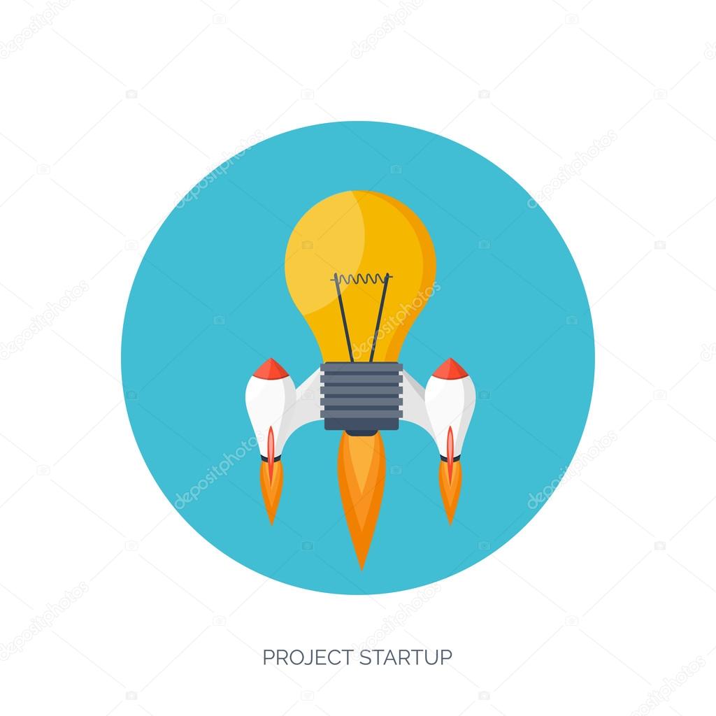 Flat rocket icon. Startup concept. Project development.