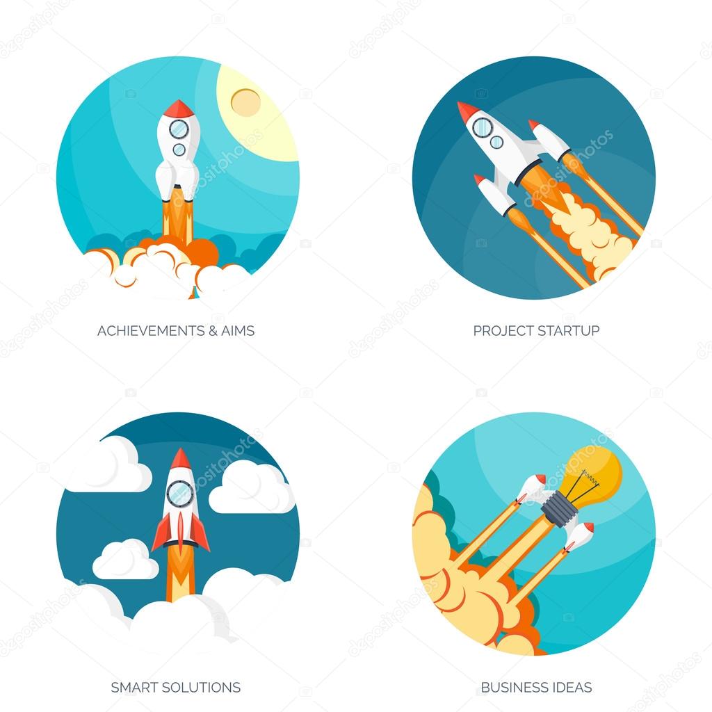 Flat rocket icon. Startup concept. Project development.