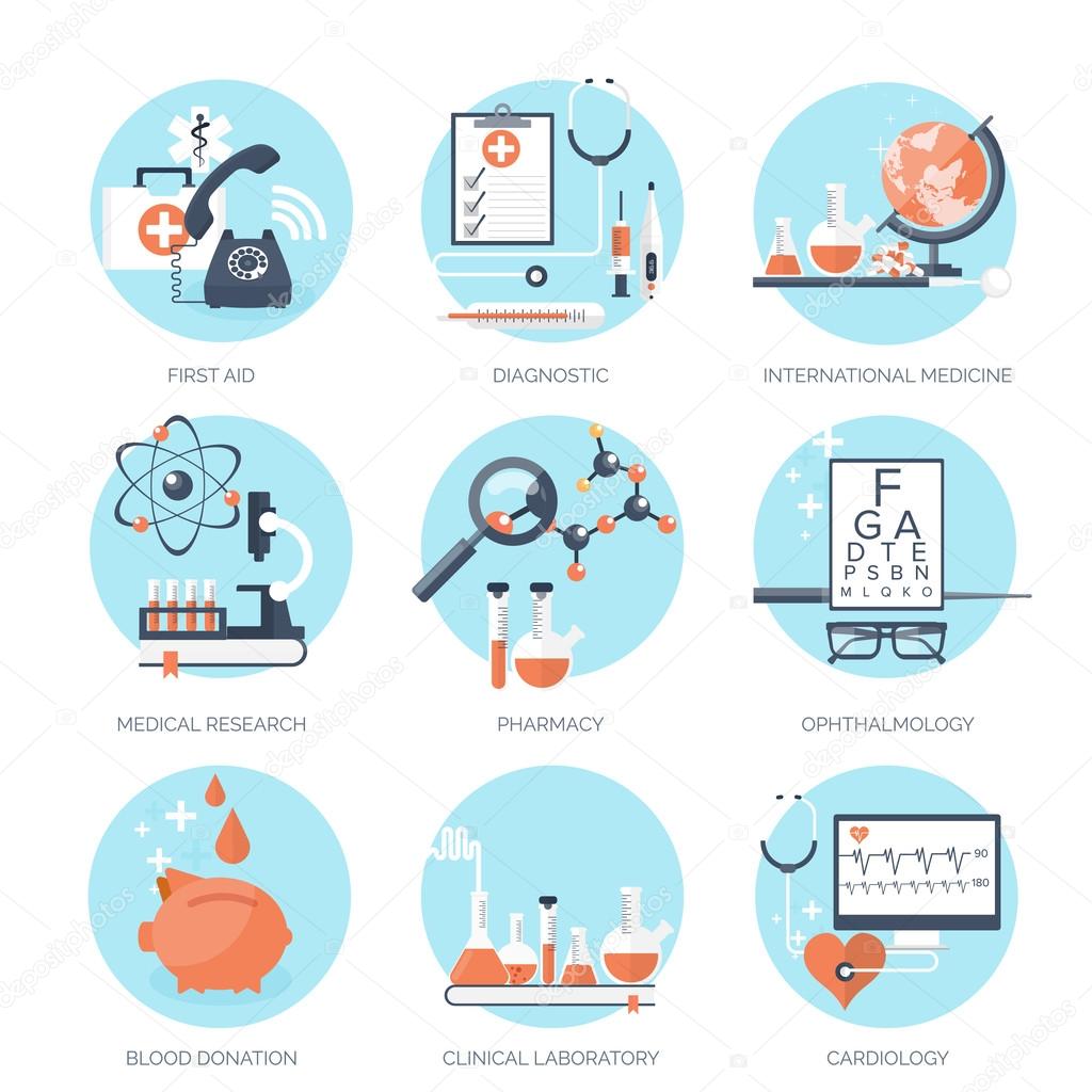 Vector illustration. Flat medical and chemical background. Research, experiment. Healthcare, first aid.