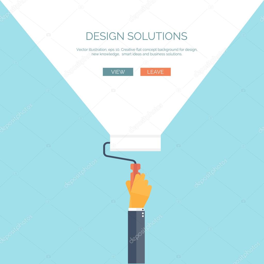 Vector illustration, flat concept background for design with hand and brush. Designers solutions.