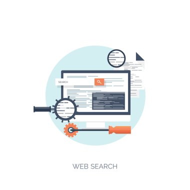 Vektör çizim. Düz bilgi işlem arka plan. Programlama, kodlama. Web geliştirme ve arama. SEO. Yenilik, teknoloji. Mobil uygulama geliştirme, en iyi duruma getirme.