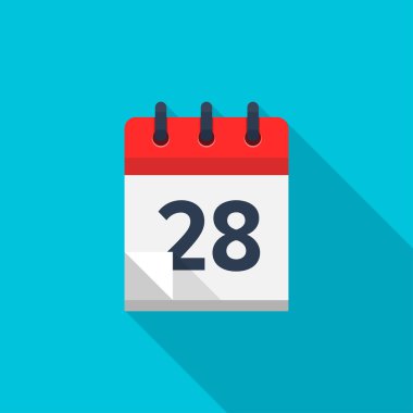 Flat calendar icon. Date and time background. Number 28 clipart
