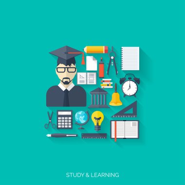 Düz kavramı eğitim arka plan. Okula dönüş. Uzaktan eğitim. Üniversitesi içinde çalışma.