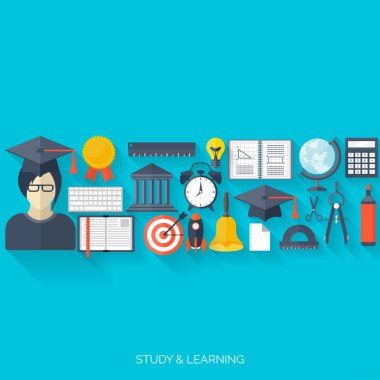 Düz kavramı eğitim arka plan. Okula dönüş. Uzaktan eğitim. Üniversitesi içinde çalışma.