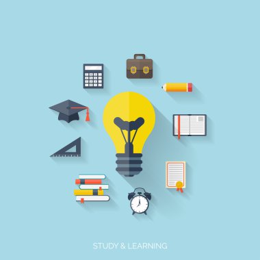 Düz kavramı eğitim arka plan. Okula dönüş. Uzaktan eğitim. Üniversitesi içinde çalışma.