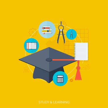 Düz kavramı eğitim arka plan. Okula dönüş. Uzaktan eğitim. Üniversitesi içinde çalışma.