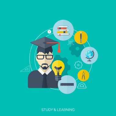Düz kavramı eğitim arka plan. Okula dönüş. Uzaktan eğitim. Üniversitesi içinde çalışma.