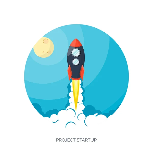 Flache Rakete. Startup-Konzept. Projektentwicklung. — Stockvektor