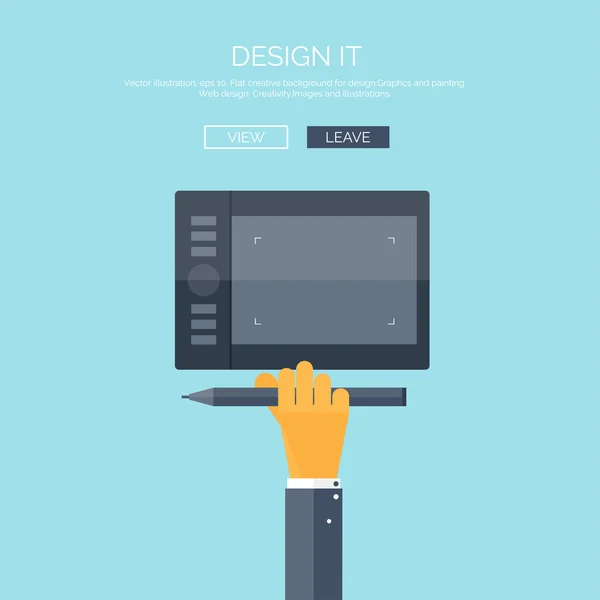 Vektorillustration. flachen Hintergrund mit Hand und Grafik-Tablet. Webdesign. Zeichnung — Stockvektor