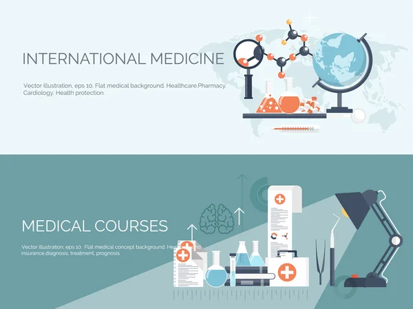ベクトルの図。フラット医療や化学的背景。研究、実験。救急医療. — ストックベクタ