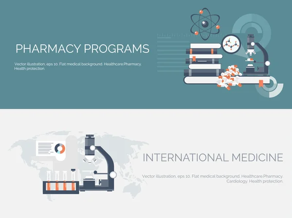 ベクトルの図。フラット医療や化学的背景。研究、実験。救急医療. — ストックベクタ