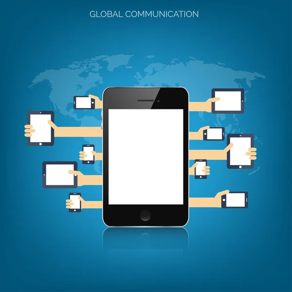 Tablet e smartphone nelle mani umane.Concetto di comunicazione globale. . — Vettoriale Stock