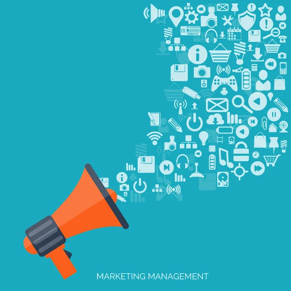 Düz hoparlör simgesi. İdari yönetim kavramı. Global iletişim ve sosyal medya.