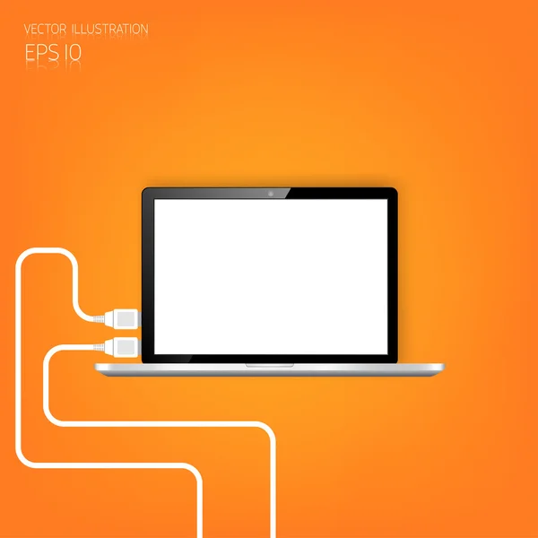 Reális detalized lapos laptop. USB-kapcsolat. — Stock Vector
