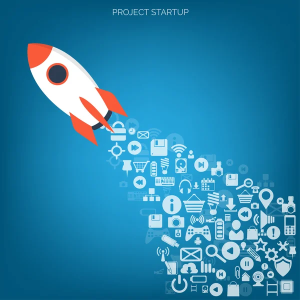 Flat rocket icon. Startup concept. Project development. Application web icons. — Stock Vector