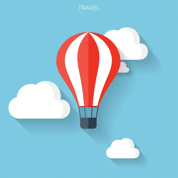 Balão de ar plano com nuvens ícone web . — Vetor de Stock