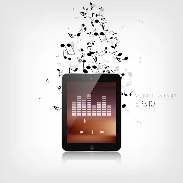 Realistic detalized tablet with music notes — Stock Vector