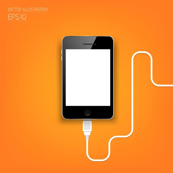 Realistic detalized flat smartphone. Usb connection. — Stock Vector