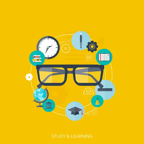 Flat concept education background. Back to school. Distance learning. Study in univercity. — Stock Vector