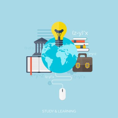 Düz kavramı eğitim arka plan. Okula dönüş. Uzaktan eğitim. Üniversitesi içinde çalışma.