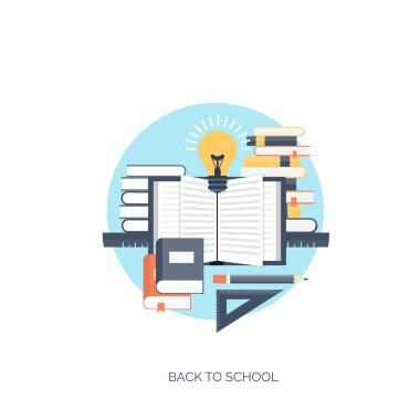 Düz vektör çizim. Çalışma ve öğrenme kavramı arka plan. Uzaktan eğitim, beyin fırtınası ve bilgi büyüme, okul ve üniversite konular. Başarı ve akıl fikir, becerileri.