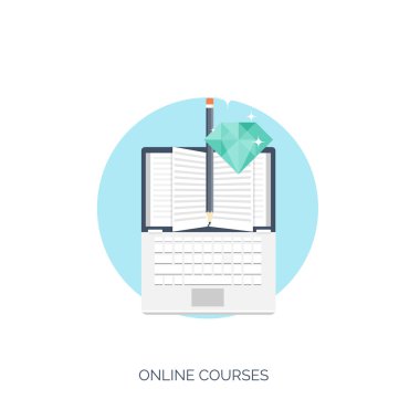 Düz vektör çizim. Çalışma ve öğrenme kavramı arka plan. Uzaktan eğitim, beyin fırtınası ve bilgi büyüme, okul ve üniversite konular. Başarı ve akıl fikir, becerileri.