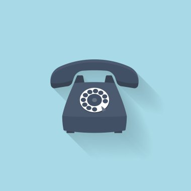 Düz web Internet simgesini. Eski vintage retro telefon.