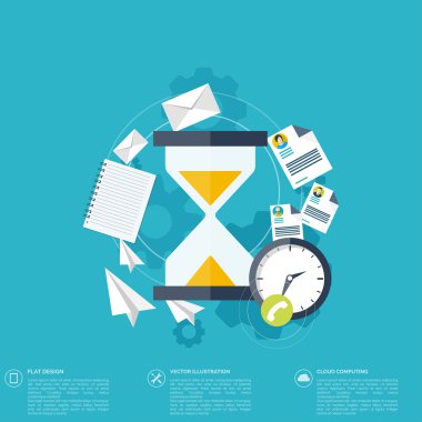 Kum saat düz simgesi. Dünya zaman kavramı. İş geçmişi. Internet pazarlama. Günlük Infographic.