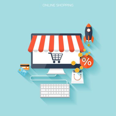 Internet alışveriş kavramı. E-ticaret. Online mağaza. Web para ve ödemeler. Tıklama başına ödeme.