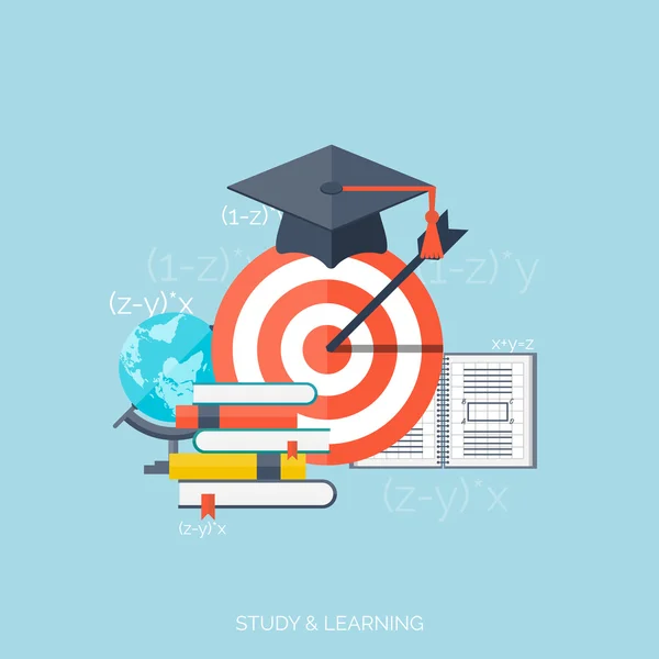 Flat concept education background. Back to school. Distance learning. Study in univercity. — Stock Vector