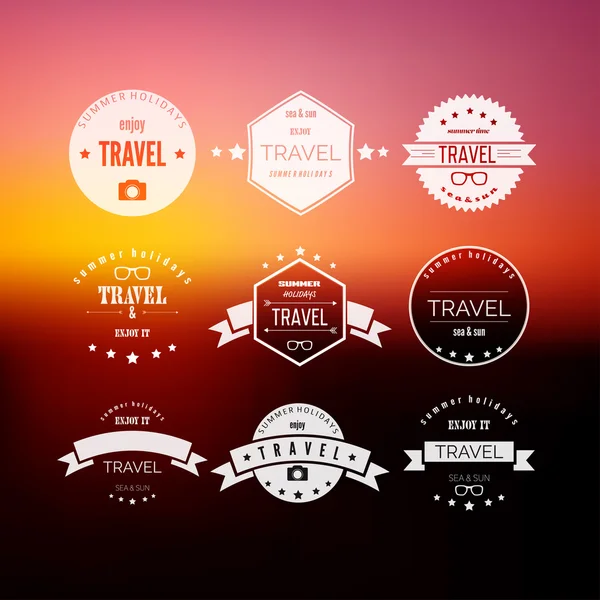 Set of travel signs on abstract  blurred background. — Stock Vector